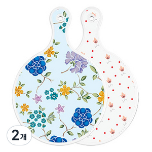 로엠디자인 양면 원형 서빙 도마 보드 로맨틱블루floral비색, 홍황색플라워, 2개