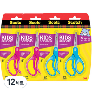 쓰리엠 스카치 어린이 양손 가위 2종 세트, 블루, 핑크, 12세트