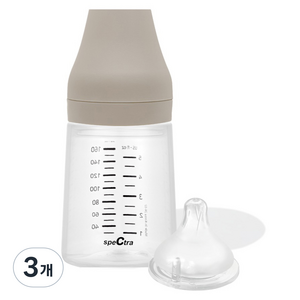 스펙트라 올셋 PP 젖병 젖꼭지 S 포함, 웜그레이, 160ml, 3개