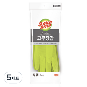 스카치브라이트 프리미엄 고무장갑 5개입, 옐로우그린, 중(M), 5세트