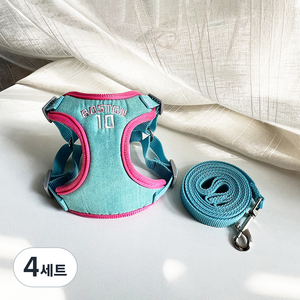 요런개 반려동물 스포츠 스타일 하네스 + 리드줄 세트, 03 민트, 4세트