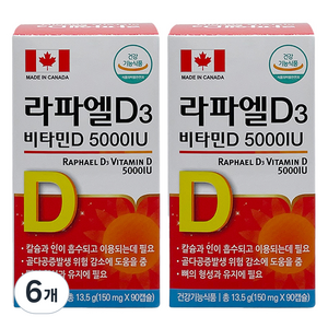 라파엘D3 비타민D 5000IU 13.5g, 6개, 90정