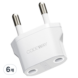 코드웨이 돼지코 220V 변환 유럽형 플러그, 43mm, 화이트, 6개