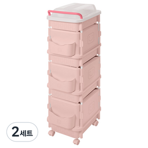 리빙스마일 포켓 컬러풀 이동식 수납함 4단, 핑크, 2세트