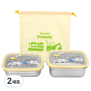키친유 아동용 붕붕 스텐 사각 도시락 2종 + 가방 세트, 혼합색상, 2세트