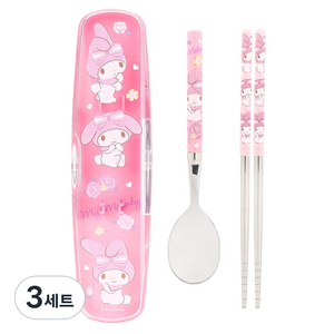 릴팡 유아용 마이멜로디 올인원 가벼운 진공 스텐 수저 케이스 세트, 혼합색상, 스푼 1p + 젓가락 1벌 + 케이스 1p, 3세트