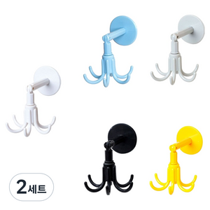 리얼피키 회전 육각형 360도 접착력 후크 5종 세트, 화이트, 그레이, 엘로우, 블랙, 블루, 2세트