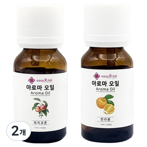 이지미톡 아로마 오일 방향제 원액 2종 x 17ml 세트, 2개, 피치코튼, 한라봉