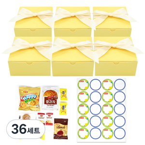 리본 과자 상자 간식 답례품 선물 세트, 간식 9종 x 6p + 라벨스티커 20p, 36세트