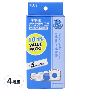 플러스 WH-605 본체 리필 수정테이프 10p, 블루, 4세트