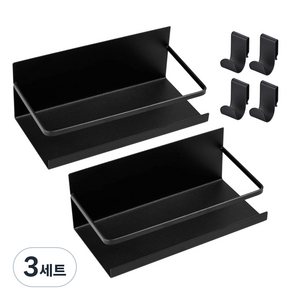 리빙테일러 현관문 앤 냉장고 부착 철제 자석선반 2p + 후크 4p 세트, 블랙, 3세트