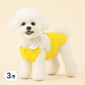 랜보어 반려동물 카라 누빔 극세사 조끼, 옐로우, 3개