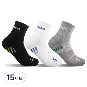 까스텔바작 남성용 쿠션 압박 중목양말 3족 세트, 블랙 + 화이트 + 그레이, 15세트
