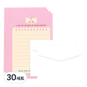 헬로우모리스 글쓰는 고양이 편지지 세트, 화이트(봉투), 30세트