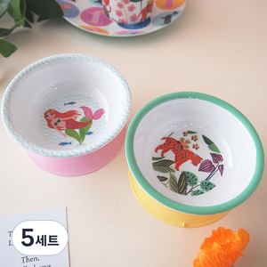 진저 유아용 디자인 식기 흡착볼 2종 세트, 와일드 보타니컬, 인어공주, 5세트