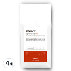 프리미어스 루즈티 아쌈 CTC 홍차, 500g, 4개, 1개입