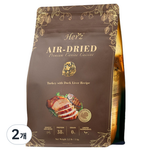 허즈 전연령 강아지 프리미엄 칠면조 오리간 레시피 건조사료, 1kg, 2개
