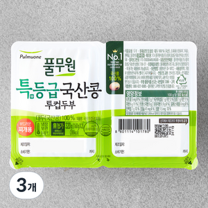 풀무원 국내산 투컵두부 찌개용, 320g, 3개