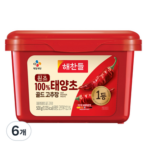 해찬들 태양초 골드 고추장, 500g, 6개