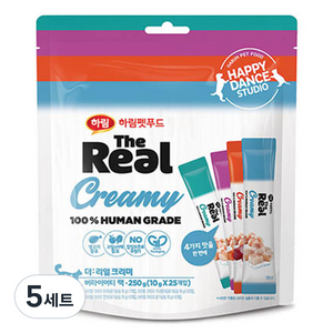 하림펫푸드 더 리얼 크리미 버라이어티 팩 고양이 간식 10g x 25p, 혼합맛(닭가슴살/연어/가다랑어/대구), 250g, 5세트