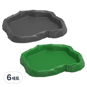 레몽크리프 소동물 도마뱀 스톤포드 먹이그릇 소 2종 세트, 그레이 + 그린, 6세트