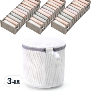 쇼핑죠이 속옷 서랍 칸막이 수납 정리함 3p + 속옷 세탁망 세트, 3세트