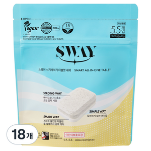 스웨이 식기세척기 베이킹소다 소금 타블렛 세제 55입, 440g, 18개
