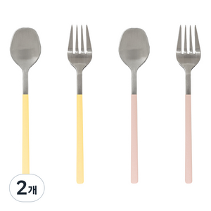 메종오브제 시에르 딜라잇 커트러리 티스푼 티포크 세트 버터옐로우 + 블로썸핑크, 2개, 티스푼 2p + 티포크 2p