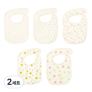 린다베베 6중 방수 거즈 턱받이 세트A, 레드도트 + 블랙도트 + 야생화 + 해바라기 + 젤리곰, 1개입, 2세트