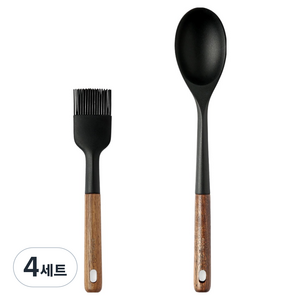 이지실리 노바 우드 핸들 실리콘 조리도구 2종 세트, 4세트, 오일브러쉬 + 볶음스푼