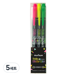 문화연필 트윈 언더라인 형광펜 3색 세트, 분홍, 노랑, 연두, 5세트
