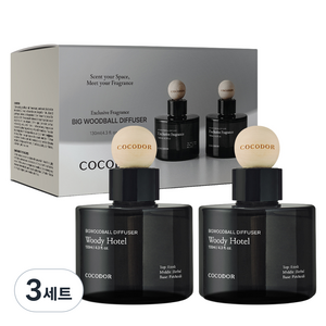 코코도르 프리미엄 빅우드볼 차량용 디퓨저 130ml 2개입, 우디호텔, 3세트