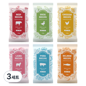 하이독 강아지 시그니처 냉동 화식 6종 세트, 소고기 + 오리고기 + 닭고기 + 양고기 + 돼지고기 + 연어, 3세트