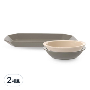 프렐류드 심플레 식기세트 3p, 코코아(접시, 볼), 오트밀(볼), 직사각접시 + 타원볼 중 2종, 2세트