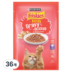 프리스키 고양이 퓨리나 그레이비 키튼 치킨 주식 습식 파우치, 닭, 70g, 36개