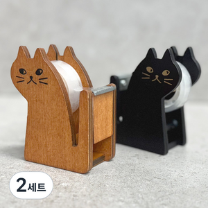 모나코올리브 냥냥 원목 테이프 커터 2종 세트, 네추럴, 블랙, 2세트