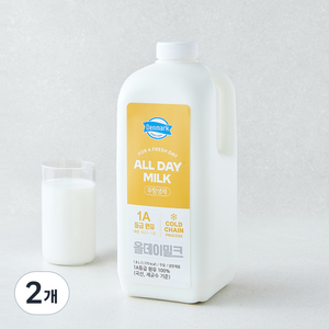 덴마크 국내산 무항생제 인증 All Day Milk 신선한 1A등급 우유, 1.8L, 2개
