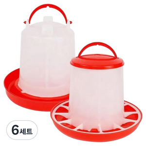 딩동펫 소동물 심플 병아리 사료 모이통 + 물통 세트, 화이트 + 레드, 6세트