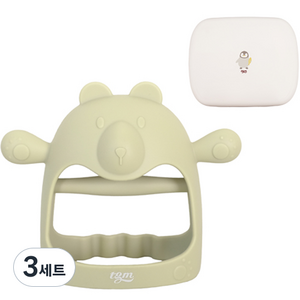 티지엠 국산 유아용 플래티넘 실리콘 글러브형 곰돌이 손목치발기, 본품+케이스, 올리브, 3세트