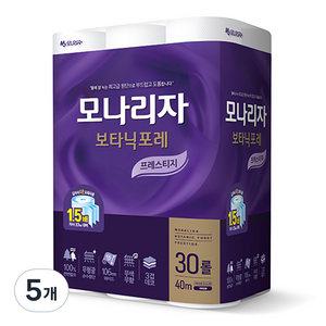 모나리자 보타닉포레 프레스티지 천연펄프 3겹 화장지, 40m, 30개입, 5개