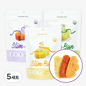 브리지테일 강아지 이지 슬림 번 간식 3종 세트, 혼합맛(단호박치즈/시금치고구마/블루베리요거트), 210g, 5세트