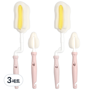슈베스 국내 제조 회전 젖병솔 2p + 젖꼭지솔 2p 세트, 3세트, 파스텔톤 인디핑크