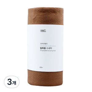 퓨어썬데이 선우랜드 뽀드득 일회용수세미 양면, 브라운, 60개입, 3개