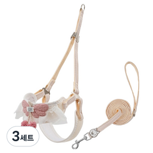 요런개 강아지 방울 날개 하네스 + 리드줄 세트, 05 아이보리, 3세트