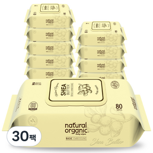 네츄럴오가닉 엠보싱 아기 물티슈 캡형 시어버터, 60g, 80매, 30개