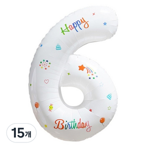 세컨드베스트 깔끔한 화이트 파티풍선 80cm, 프린트 숫자 6, 15개