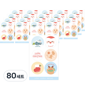 도나앤데코 크리스마스 선물포장 원형 스티커 5cm 6종 세트, 80세트, 002 해피크리스마스