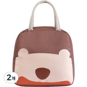 PARADAISO 귀여운 곰 디자인 휴대용 보온 도시락 가방, 브라운, 2개