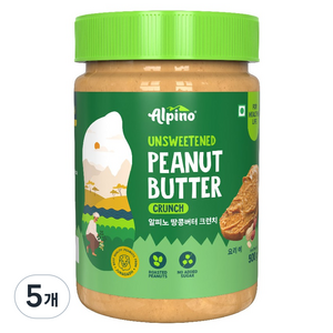 알피노 무가당 땅콩버터 크런치, 5개, 500g