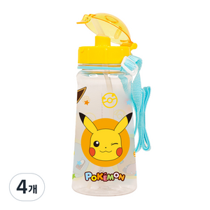릴팡 포켓몬스터 프리미엄 어깨끈 빨대 물병, 혼합색상, 450ml, 4개
